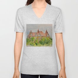 Texas State (SWT) University Old Main Building, San Marcos, TX V Neck T Shirt