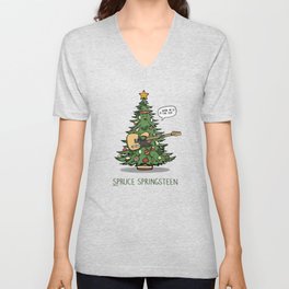 Spruce Springsteen - Funny Christmas Music Cartoon Pun V Neck T Shirt