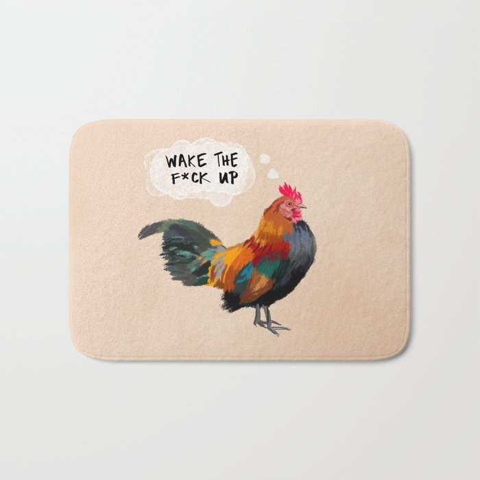 wake the f up rooster print Bath Mat