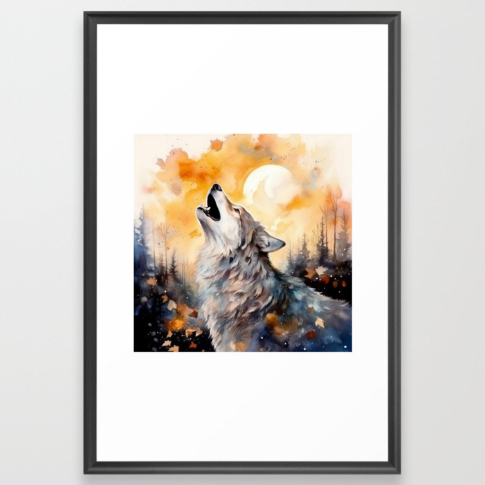 Wolf Howling at the Moon Framed Art Print