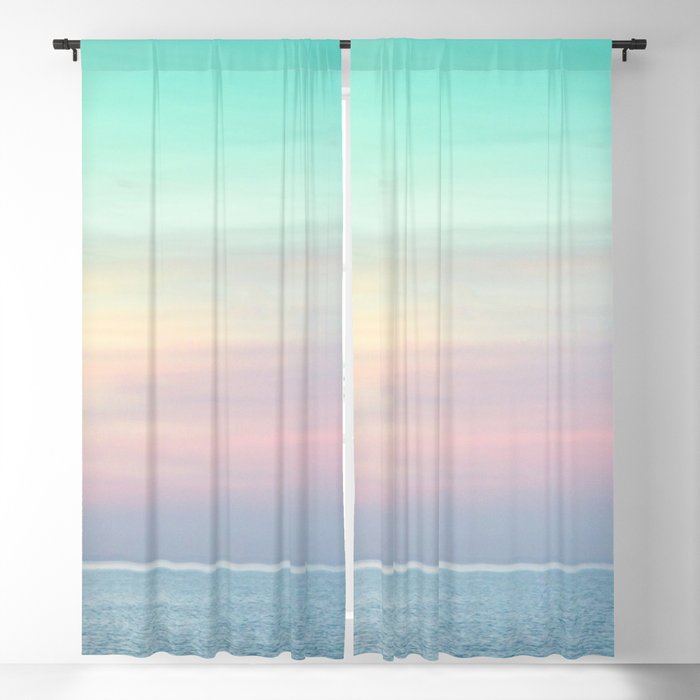Pastel retro Malibu VII calm ocean & sky Blackout Curtain