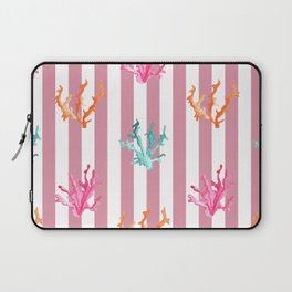 Colorful Coral Reef on Blush Pink Stripes Laptop Sleeve