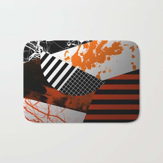 Metallic Pieces - Rustic, Abstract, metallic, textured black, white and gold artwork Bath Mat