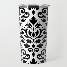Scroll Damask Large Pattern Black on White Travel Mug
