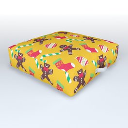 Christmas Pattern Yellow Gingerbread Ornaments Outdoor Floor Cushion