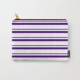 [ Thumbnail: Indigo and White Colored Lines Pattern Carry-All Pouch ]