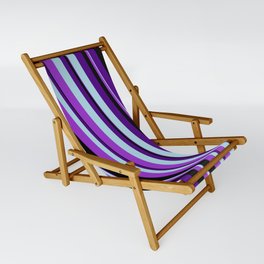[ Thumbnail: Indigo, Light Blue, Dark Orchid & Black Colored Striped Pattern Sling Chair ]
