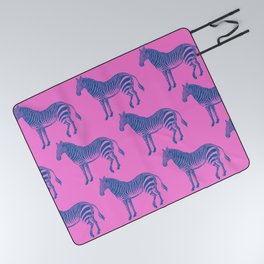Pink and Blue Zebras Block Print Pattern Picnic Blanket