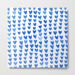 Brush stroke hearts - blue Metal Print | Ink, Simple, Watercolor, Brushstroke, Monochrome, Cute, Couple, Pattern, Gift, Love 