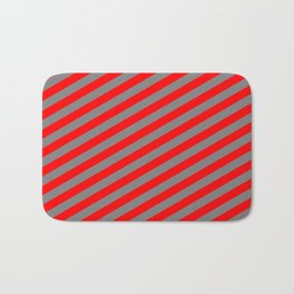 [ Thumbnail: Gray and Red Colored Lined/Striped Pattern Bath Mat ]