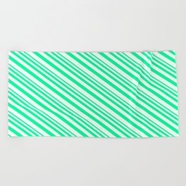 [ Thumbnail: Green and Mint Cream Colored Striped/Lined Pattern Beach Towel ]