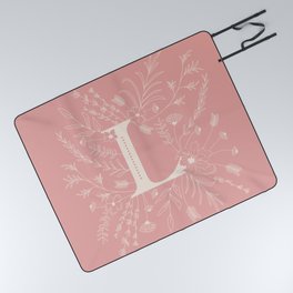 Botanical Letter L (Hibiscus Pink) Picnic Blanket