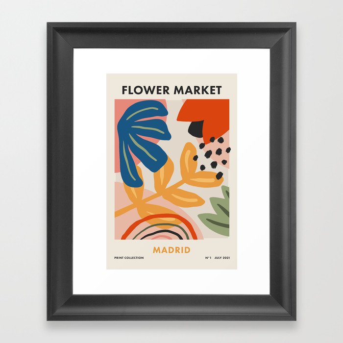 Flower Market Madrid, Abstract Retro Floral Print Framed Art Print