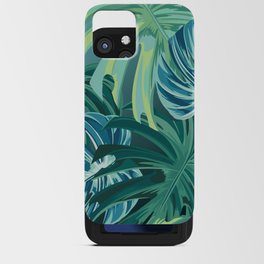 Tropical Monstera Palm Leaves on Teal iPhone Card Case