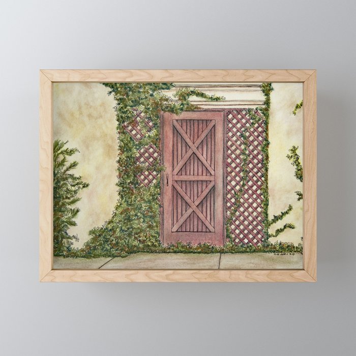 Garden gate pastel art Framed Mini Art Print