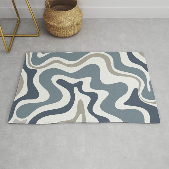 Liquid Swirl Abstract Pattern in Neutral Blue Gray on Off White Rug