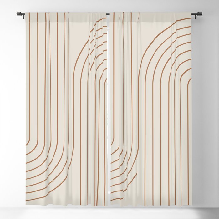 Minimal Line Curvature VI Earthy Natural Mid Century Modern Arch Abstract Blackout Curtain