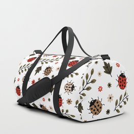 Ladybug and Floral Seamless Pattern Duffle Bag