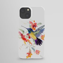 Hummingbird, floral bird art, soft colors iPhone Case