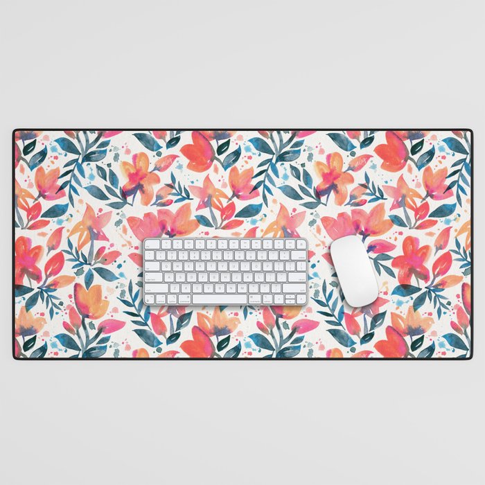 Flourishing Florals – Pink & Teal Desk Mat