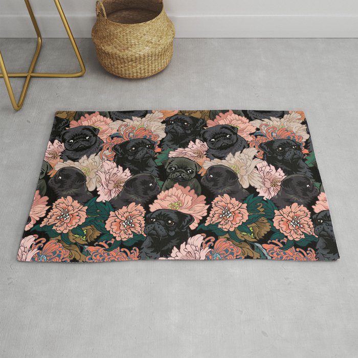 Because Black Pug Rug by Huebucket Society6