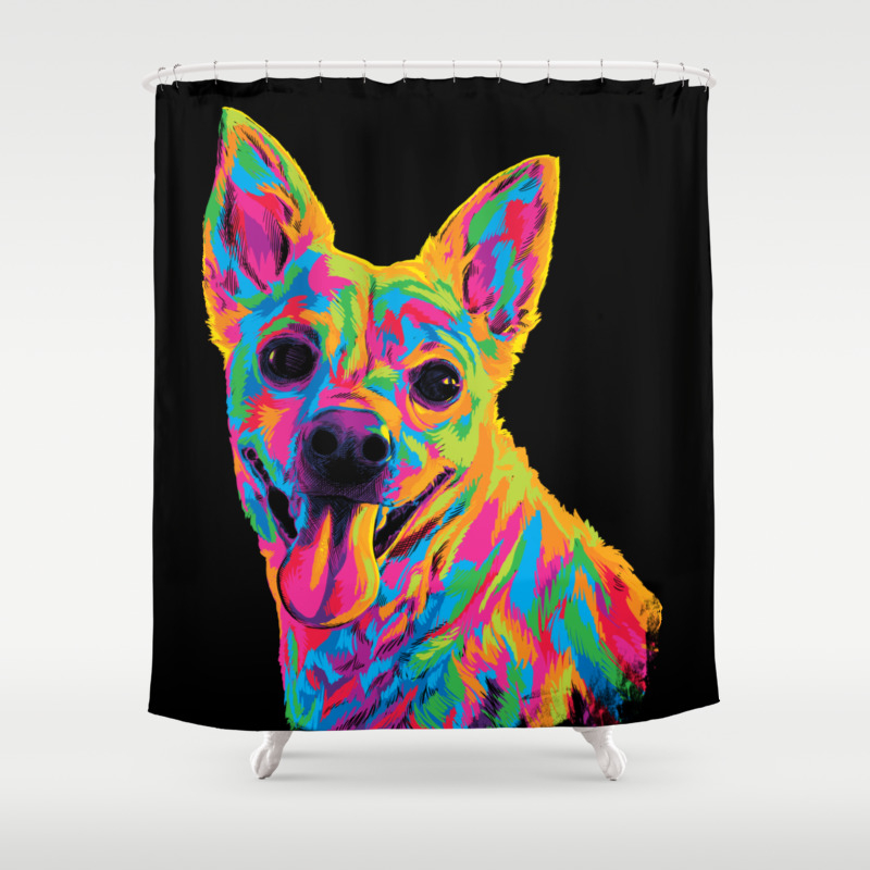 Cute Rainbow Dog Digital Painting Shower Curtain By Polliadesign
