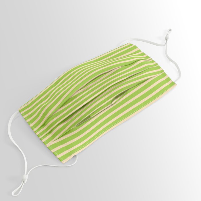 Green and Beige Colored Striped/Lined Pattern Face Mask