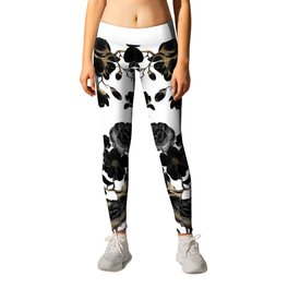 Modern Elegant Black White and Gold Floral Pattern Leggings | Abstract, Floralpatterns, Flowers, Other, Gold, Modern, Watercolor, Floral, Painting, Black 