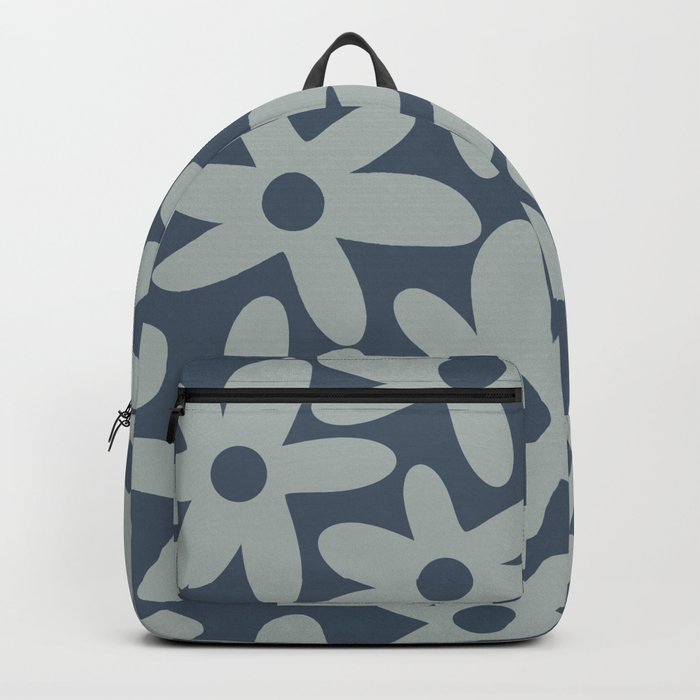 Daisy Time Retro Floral Pattern Neutral Blue Gray  Backpack