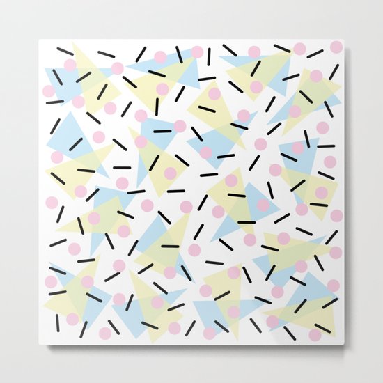 Funky Memphis Confetti Party Pattern Blue Pink Yellow Metal Print