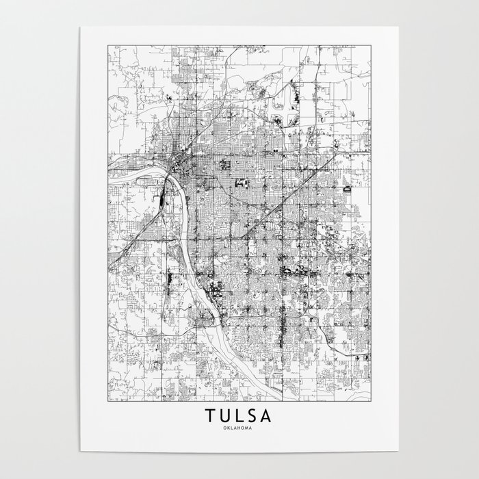 Tulsa White Map Poster
