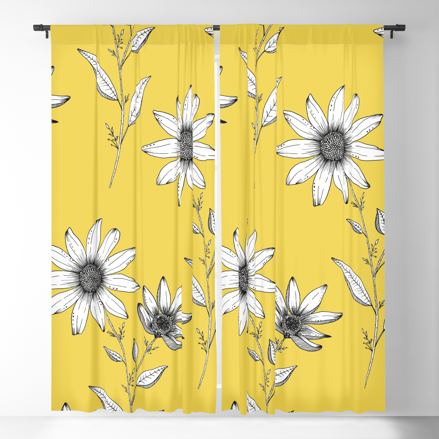 Wildflower Line Drawing Botanical Art Blackout Curtain By Ccartstudio Society6