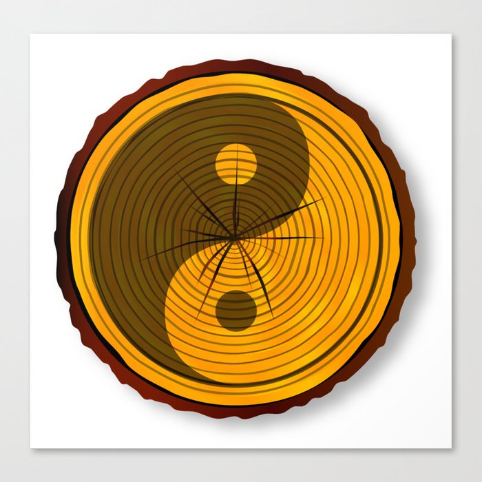 Yin Yang On Timber Section Canvas Print