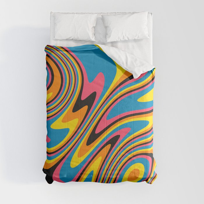 Liquid Retro Swirl Abstract Pattern in Trendy Colors Comforter