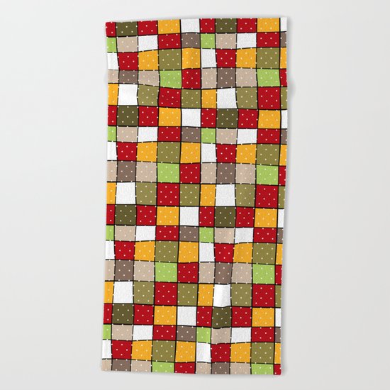 Retro . Squares with polka dots . Beach Towel