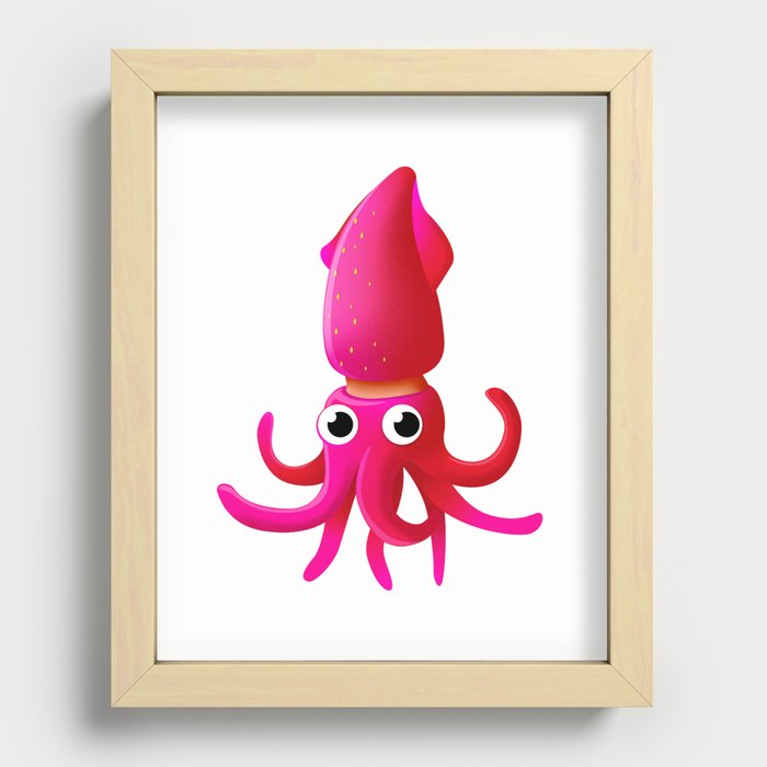 Cute strawberry squid Recessed Framed Print