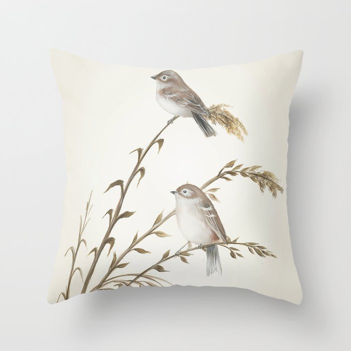 Wrens and Wheat Throw Pillow
