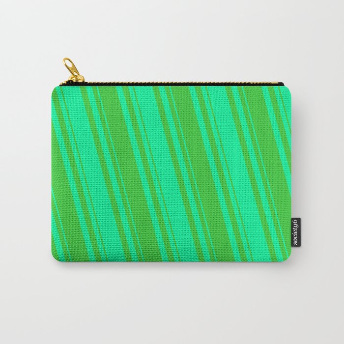 Green and Lime Green Colored Lined Pattern Carry-All Pouch