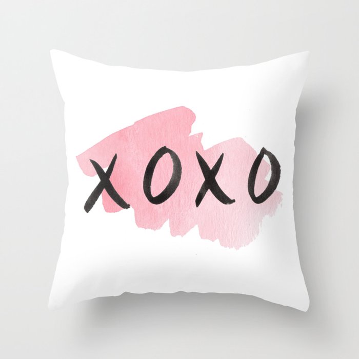 XOXO Love Watercolor Print, Hugs & Kisses Throw Pillow