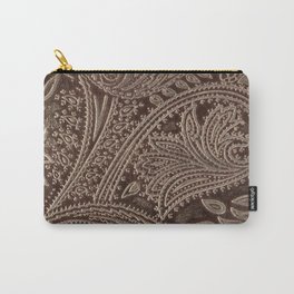 Cocoa Brown Tooled Leather Carry-All Pouch