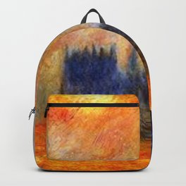 House of Parliament, London, Sun Breaking Through the Fog by Claude Monet Backpack