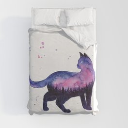 Galaxy Forest Cat Duvet Cover