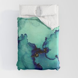 Navy Seas- Blue Green Abstract Painting Duvet Cover