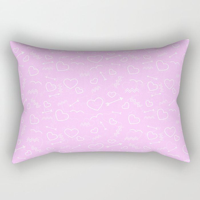 Pink and White Valentines Love Heart and Arrow Rectangular Pillow