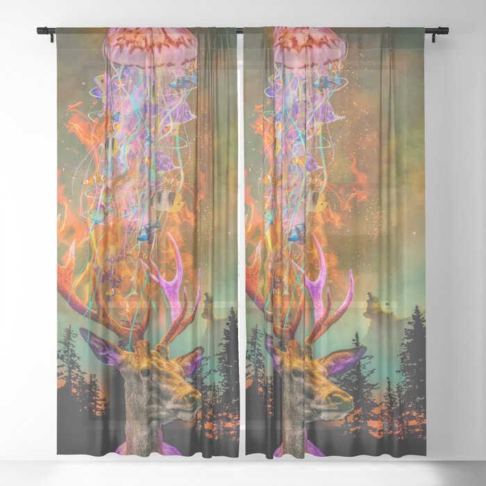 Fire Deer and the Jellyfish Sheer Curtain