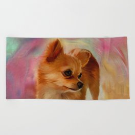 Cute Playful Chihuahua Mixed Media Beach Towel