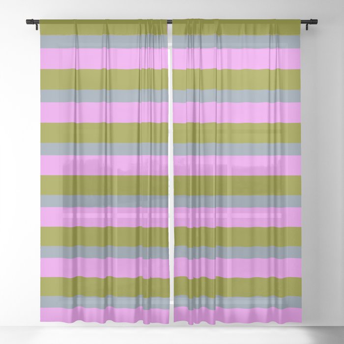 Green, Light Slate Gray, and Violet Colored Lines Pattern Sheer Curtain