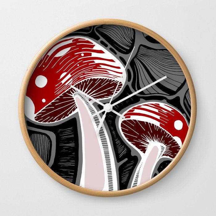 Mushroom Forest: Glowing Red Wall Clock