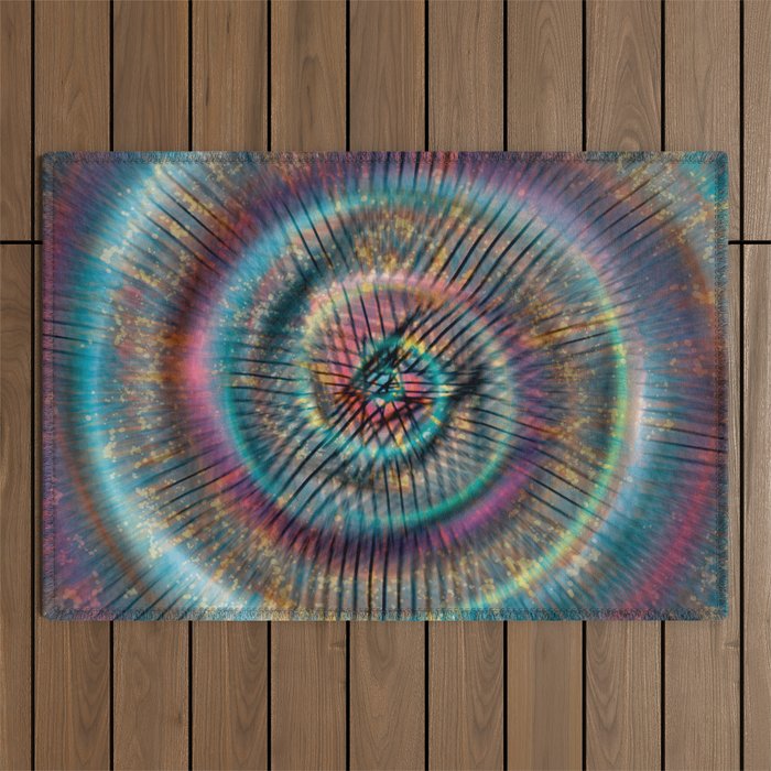Color Sound-2 (rainbow gasoline spiral splatter) Outdoor Rug