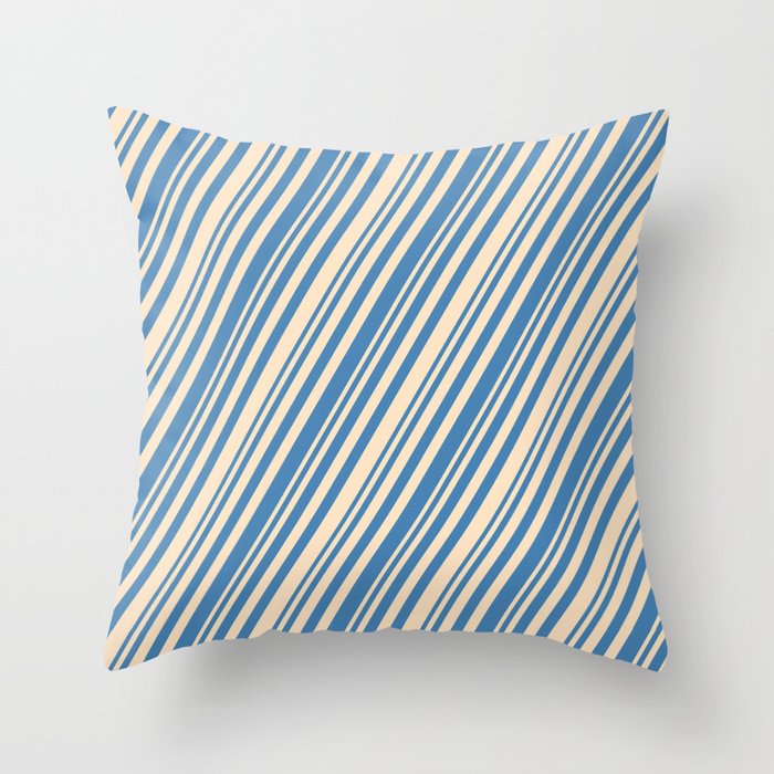 Bisque & Blue Colored Stripes/Lines Pattern Throw Pillow